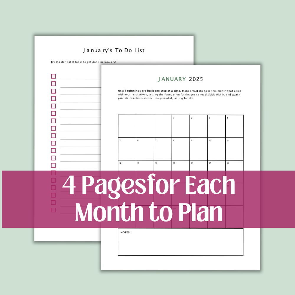 2025 Printable Calendar Pack | Minimalist Monthly Calendar + Notes Pages
