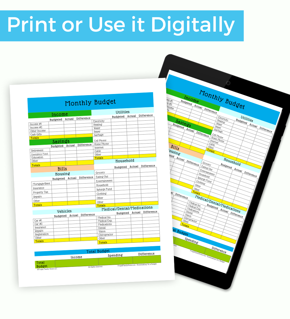One Page Printable Budget Sheet