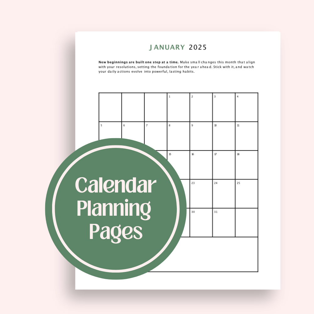 2025 Printable Calendar Pack | Minimalist Monthly Calendar + Notes Pages