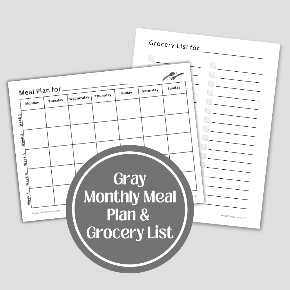 Monthly Meal Planning Pages | One-Month Meal Planner with Grocery Checklist