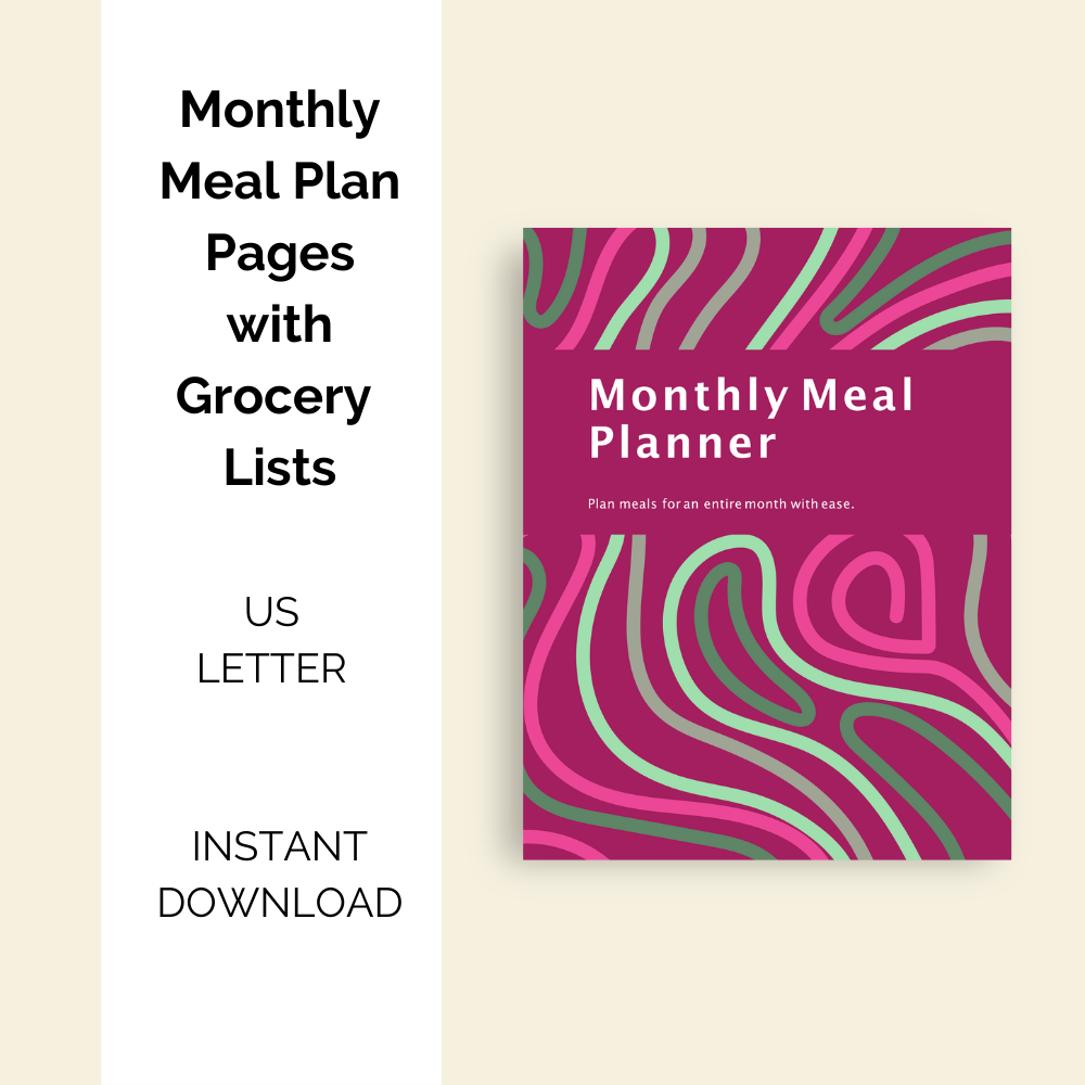 Monthly Meal Planning Pages | One-Month Meal Planner with Grocery Checklist
