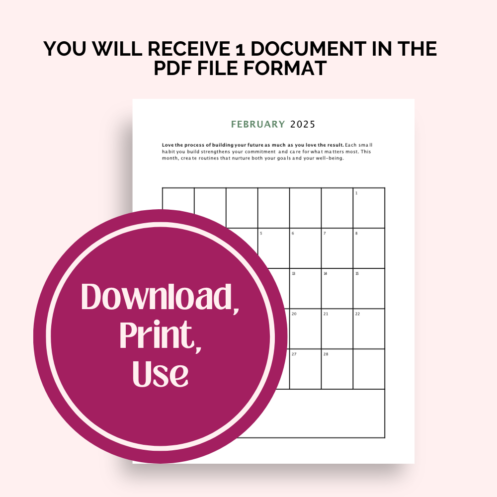2025 Printable Calendar Pack | Minimalist Monthly Calendar + Notes Pages