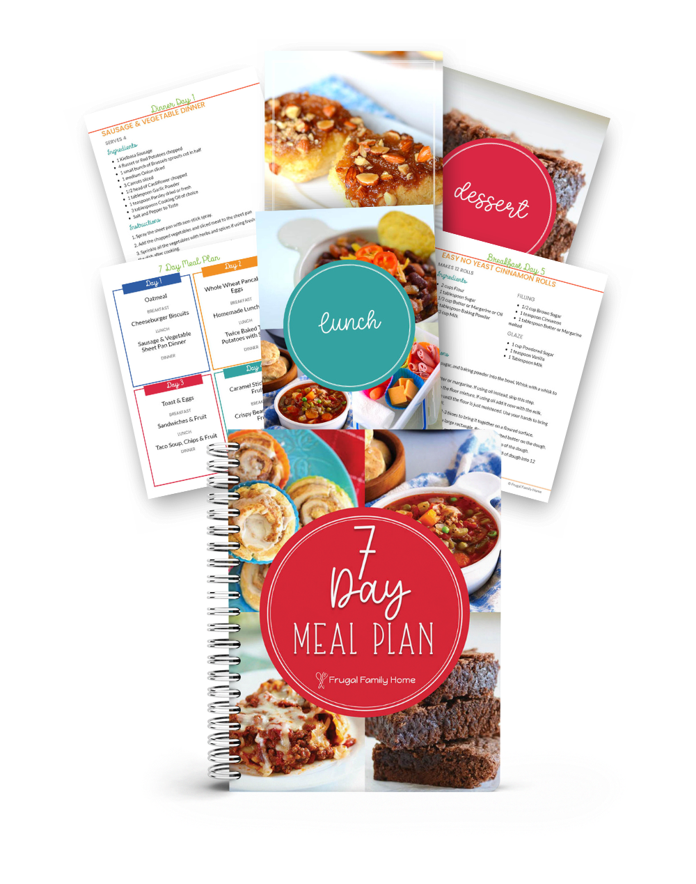Some of the pages included in the 7 day meal plan.