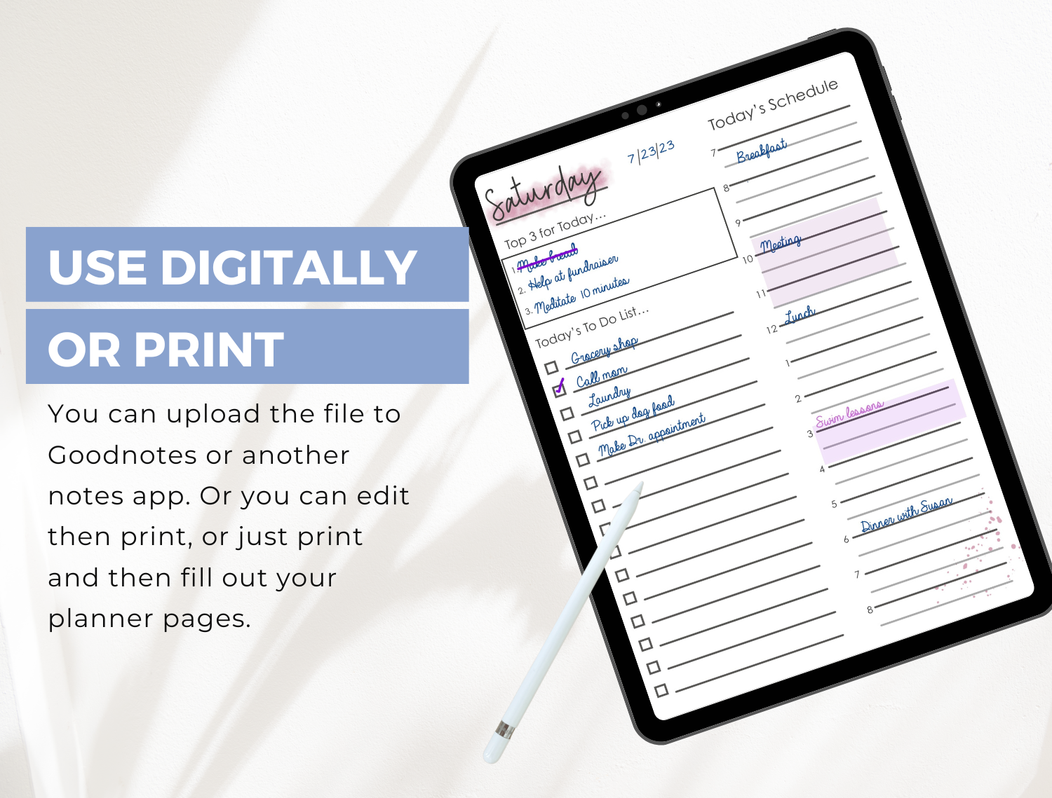 You can use the daily minimalist planner digitally, printed or edit then print. 