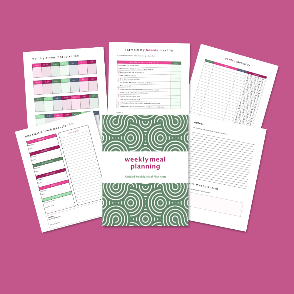 Weekly Meal Planner Printable | Meal Plan with Shopping List, Pantry & Fridge Inventory