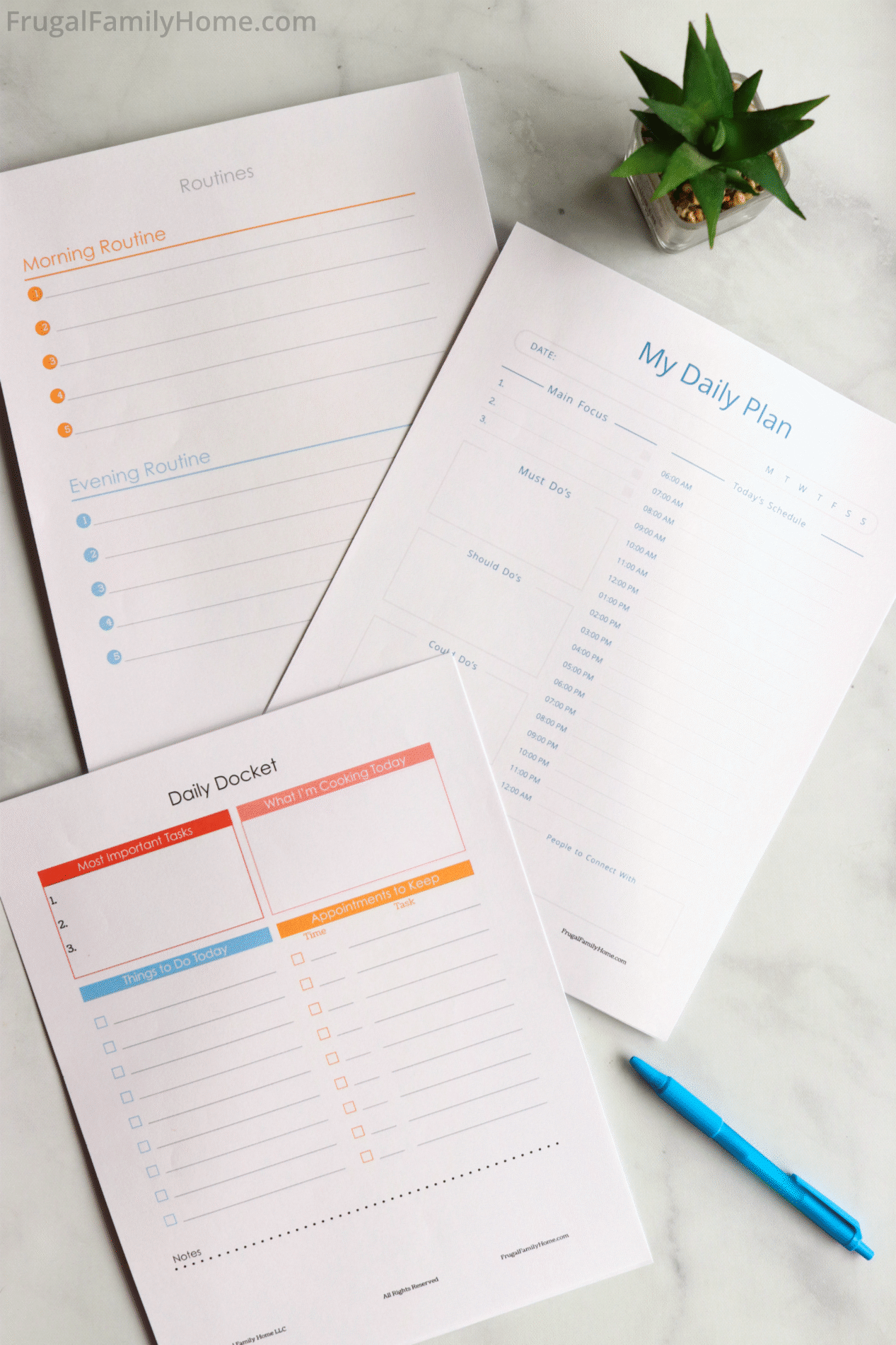 A few of the daily planning pages in the Chaos to Calm Life Planner