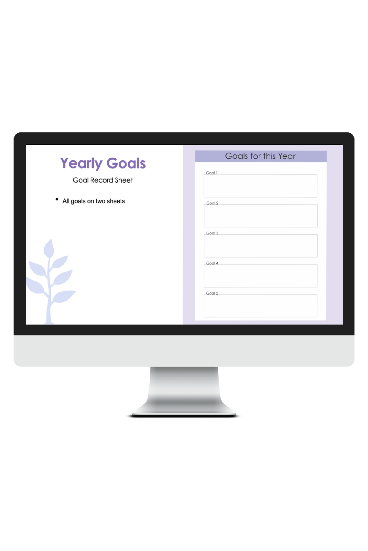 The yearly goals planning page.