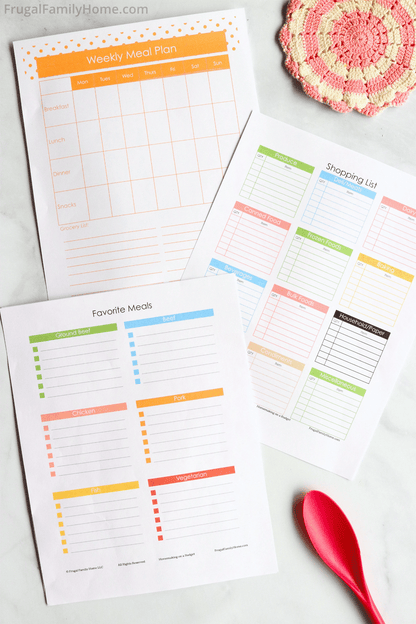 A few of the meal planning pages in the Chaos to Calm Life Planner