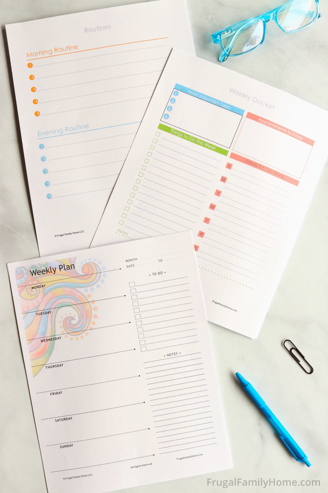 A few of the weekly planning pages in the Chaos to Calm Life Planner